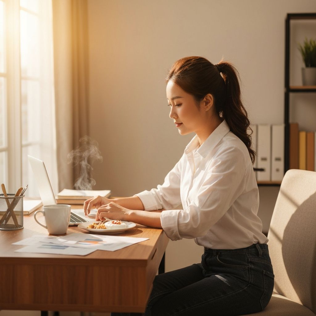 Etätyöntekijä, jolla on säännöllinen ateriaaika